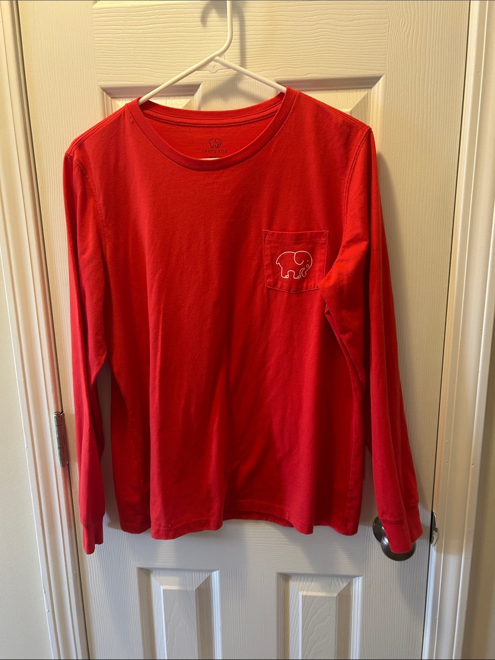 ivory ella Red Long Sleeve Pocket Tee with Elephant Outline